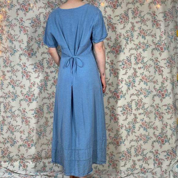 90s block printed blue dress by froxx leaf print large - Picture 6 of 8